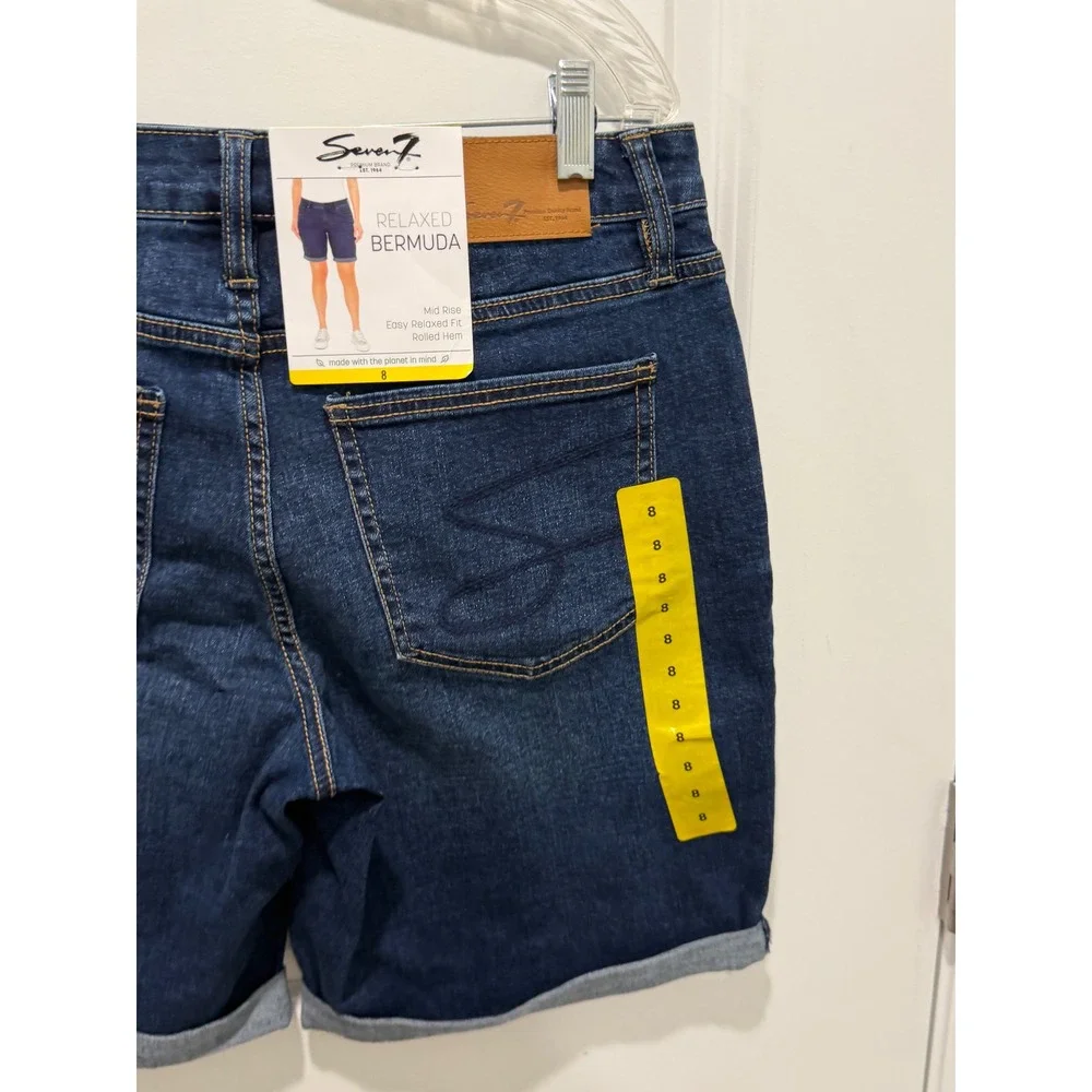 Seven7 Women Relaxed Bermuda Denim Shorts‎ Scottsdale Dark Wash Size 8 NWT